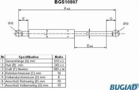 Bugiad BGS10807 - Газовая пружина, упор autospares.lv