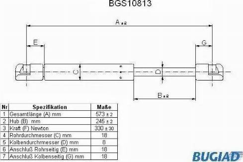 Bugiad BGS10813 - Газовая пружина, капот autospares.lv