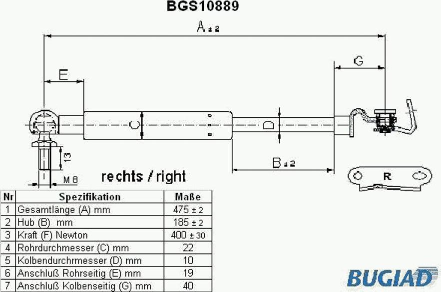 Bugiad BGS10889 - Газовая пружина, упор autospares.lv