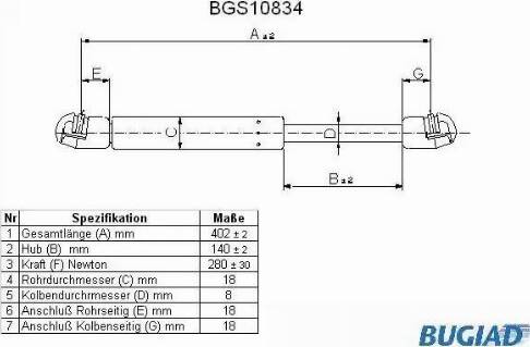 Bugiad BGS10834 - Газовая пружина, капот autospares.lv