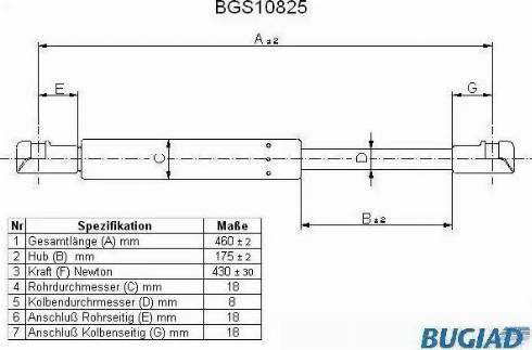 Bugiad BGS10825 - Газовая пружина, упор autospares.lv