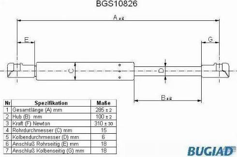 Bugiad BGS10826 - Газовая пружина, упор autospares.lv