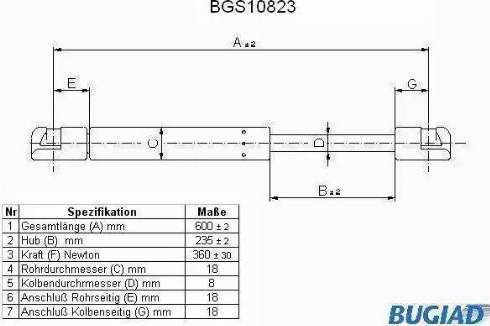 Bugiad BGS10823 - Газовая пружина, упор autospares.lv