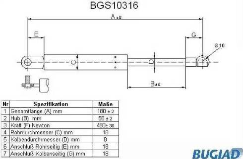 Bugiad BGS10316 - Газовая пружина, упор autospares.lv