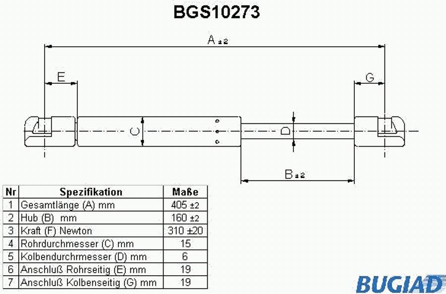 Bugiad BGS10273 - Газовая пружина, упор autospares.lv