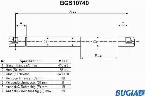 Bugiad BGS10740 - Газовая пружина, упор autospares.lv