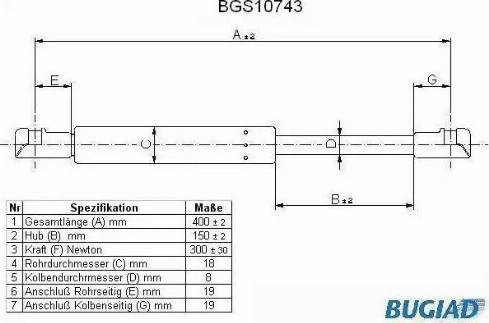 Bugiad BGS10743 - Газовая пружина, капот autospares.lv