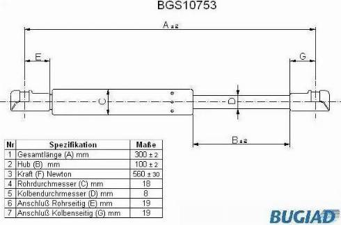 Bugiad BGS10753 - Газовая пружина, упор autospares.lv