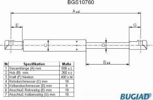 Bugiad BGS10760 - Газовая пружина, упор autospares.lv