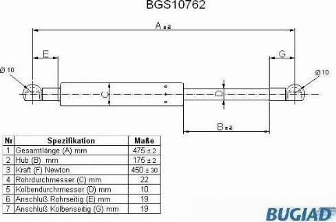 Bugiad BGS10762 - Газовая пружина, упор autospares.lv