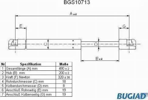 Bugiad BGS10713 - Газовая пружина, упор autospares.lv