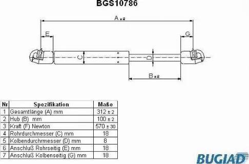 Bugiad BGS10786 - Газовая пружина, упор autospares.lv