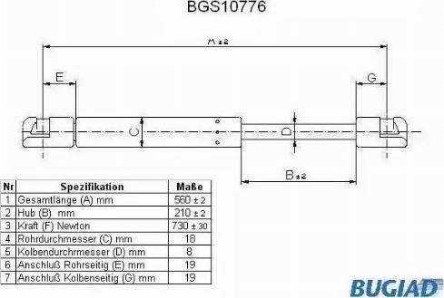 Bugiad BGS10776 - Газовая пружина, упор autospares.lv