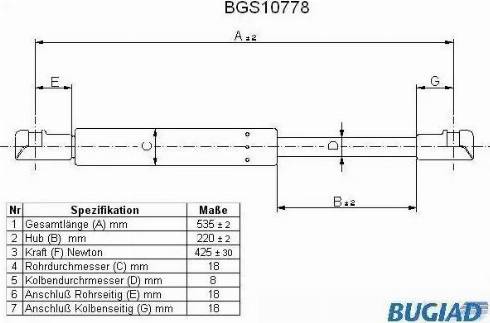 Bugiad BGS10778 - Газовая пружина, упор autospares.lv