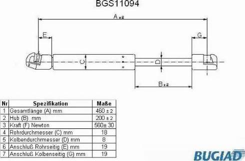 Bugiad BGS11094 - Газовая пружина, упор autospares.lv