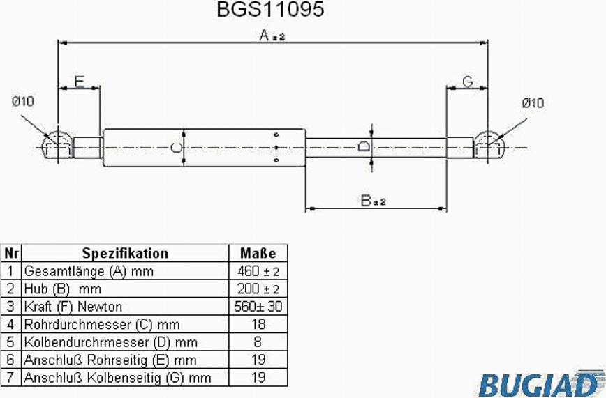 Bugiad BGS11095 - Газовая пружина, упор autospares.lv