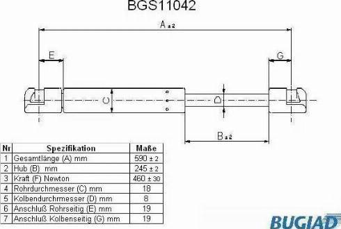 Bugiad BGS11042 - Газовая пружина, упор autospares.lv