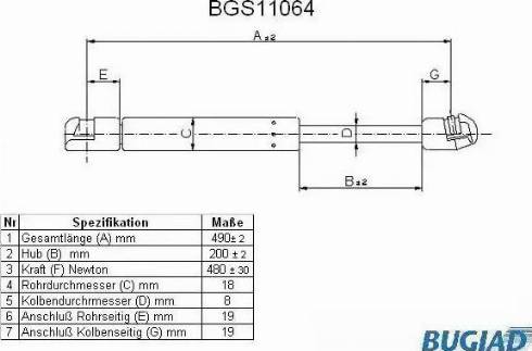 Bugiad BGS11064 - Газовая пружина, упор autospares.lv