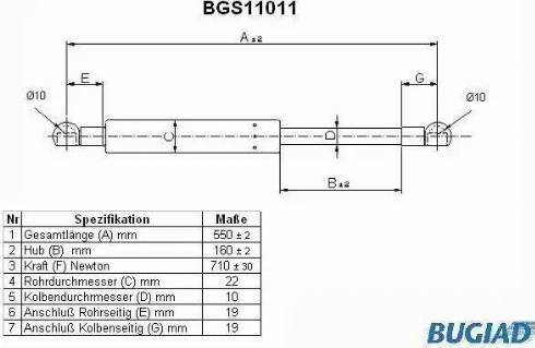 Bugiad BGS11011 - Газовая пружина, упор autospares.lv