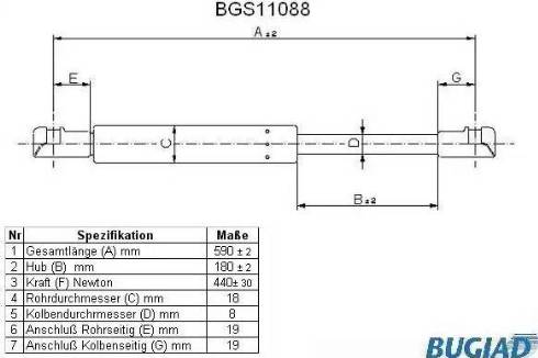 Bugiad BGS11088 - Газовая пружина, упор autospares.lv