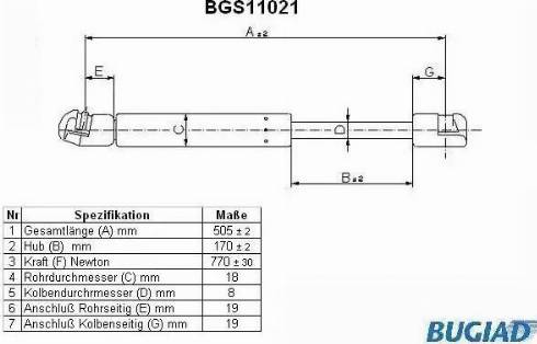 Bugiad BGS11021 - Газовая пружина, упор autospares.lv