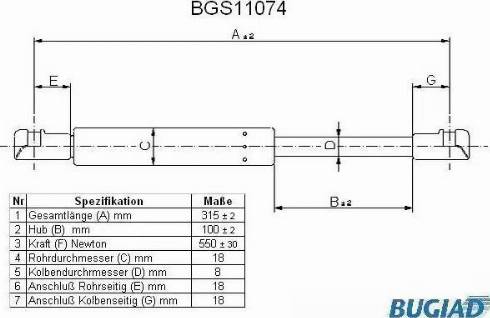 Bugiad BGS11074 - Газовая пружина, заднее стекло autospares.lv