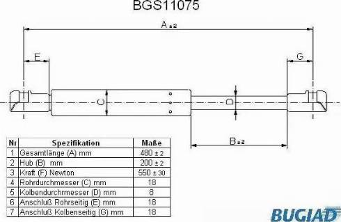 Bugiad BGS11075 - Газовая пружина, упор autospares.lv