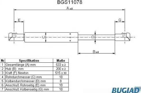 Bugiad BGS11078 - Газовая пружина, упор autospares.lv