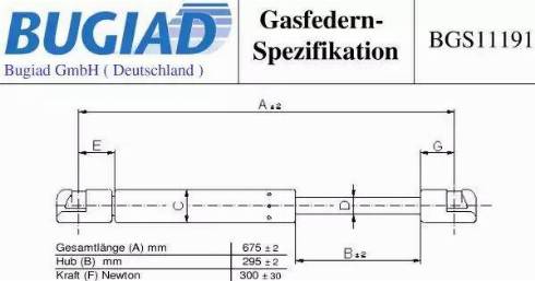 Bugiad BGS11191 - Газовая пружина, капот autospares.lv