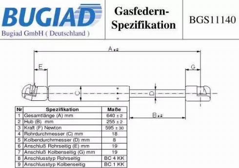 Bugiad BGS11140 - Газовая пружина, упор autospares.lv