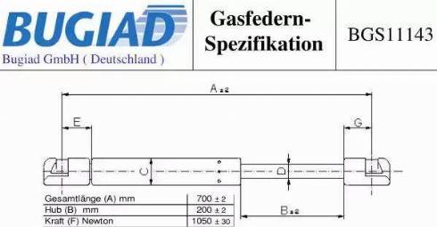 Bugiad BGS11143 - Газовая пружина, упор autospares.lv