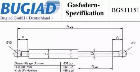 Bugiad BGS11151 - Газовая пружина, упор autospares.lv