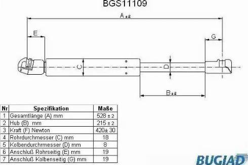 Bugiad BGS11109 - Газовая пружина, упор autospares.lv