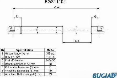 Bugiad BGS11104 - Газовая пружина, капот autospares.lv