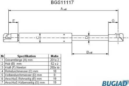 Bugiad BGS11117 - Газовая пружина, упор autospares.lv