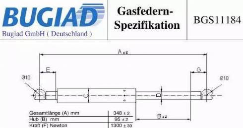 Bugiad BGS11184 - Газовая пружина, упор autospares.lv