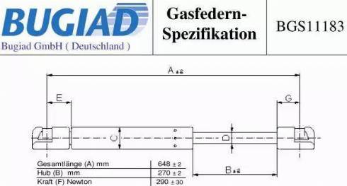 Bugiad BGS11183 - Газовая пружина, капот autospares.lv