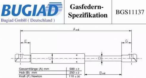 Bugiad BGS11137 - Газовая пружина, заднее стекло autospares.lv