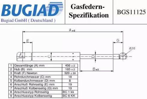 Bugiad BGS11125 - Газовая пружина, упор autospares.lv