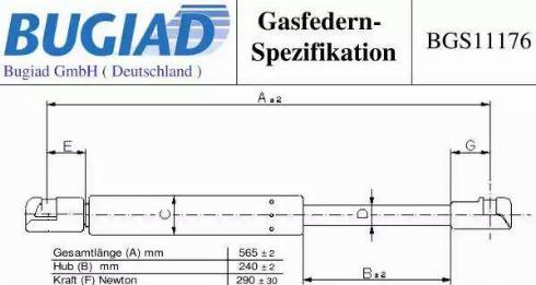 Bugiad BGS11176 - Газовая пружина, капот autospares.lv