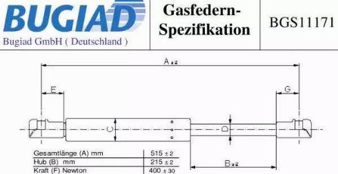 Bugiad BGS11171 - Газовая пружина, упор autospares.lv