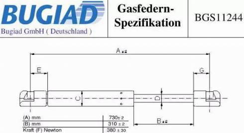 Bugiad BGS11244 - Газовая пружина, капот autospares.lv