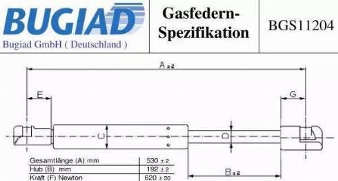 Bugiad BGS11204 - Газовая пружина, упор autospares.lv