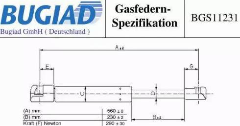 Bugiad BGS11231 - Газовая пружина, упор autospares.lv