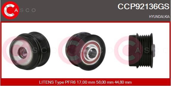 Casco CCP92136GS - Шкив генератора, муфта autospares.lv