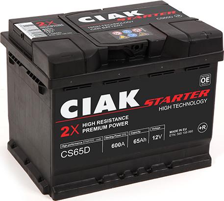 CIAKStarter CS65D - Стартерная аккумуляторная батарея, АКБ autospares.lv