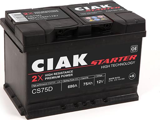 CIAKStarter CS75D - Стартерная аккумуляторная батарея, АКБ autospares.lv