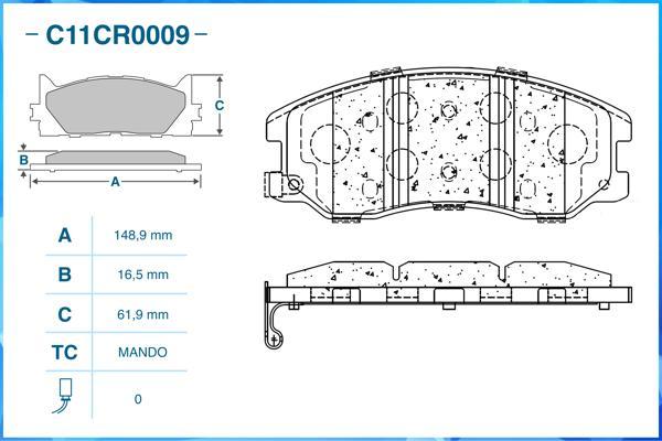 Cworks C11CR0009 - Тормозные колодки, дисковые, комплект autospares.lv