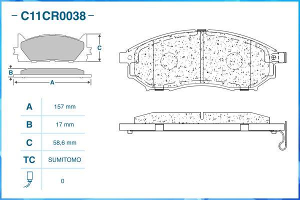 Cworks C11CR0038 - Тормозные колодки, дисковые, комплект autospares.lv