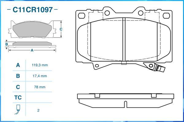 Cworks C11CR1097 - Тормозные колодки, дисковые, комплект autospares.lv